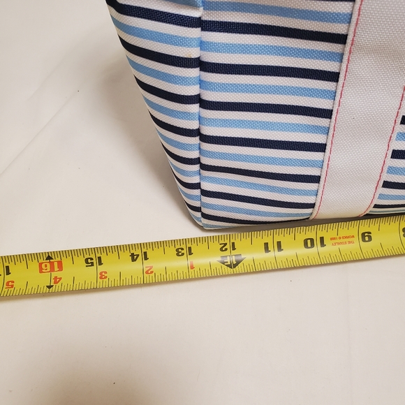 Estee Lauder Medium Tote Bag Stripe Blue White Navy Lined Pink Polyester Canvas - Picture 9 of 10